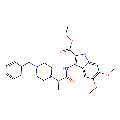 ethyl 3-(2-(4-benzylpiperazin-1-yl)propanamido)-5,6-dimethoxy-1H-indole-2-carboxylate structure