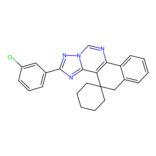 2-(3-chlorophenyl)-5H-spiro[benzo[h][1,2,4]triazolo[1,5-c]quinazoline-4,1'-cyclohexane] structure