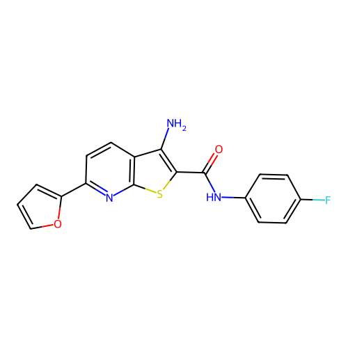 3-amino-N-(4-fluorophenyl)-6-(furan-2-yl)thieno[2,3-b]pyridine-2-carboxamide structure