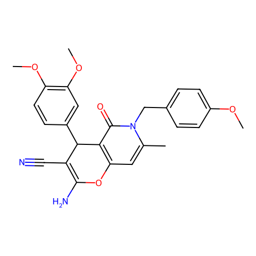 2-amino-4-(3,4-dimethoxyphenyl)-6-(4-methoxybenzyl)-7-methyl-5-oxo-5,6-dihydro-4H-pyrano[3,2-c]pyridine-3-carbonitrile structure