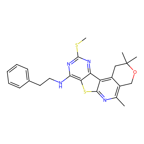 2,2,5-trimethyl-10-(methylsulfanyl)-N-(2-phenylethyl)-1,4-dihydro-2H-pyrano[4'',3'':4',5']pyrido[3',2':4,5]thieno[3,2-d]pyrimidin-8-amine structure
