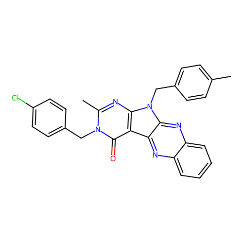 3-(4-chlorobenzyl)-2-methyl-11-(4-methylbenzyl)-3,11-dihydro-4H-pyrimido[5',4':4,5]pyrrolo[2,3-b]quinoxalin-4-one structure