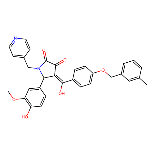 (4E)-5-(4-hydroxy-3-methoxyphenyl)-4-(hydroxy{4-[(3-methylbenzyl)oxy]phenyl}methylidene)-1-(pyridin-4-ylmethyl)pyrrolidine-2,3-dione structure