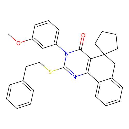 3-(3-methoxyphenyl)-2-(phenethylthio)-3H-spiro[benzo[h]quinazoline-5,1'-cyclopentan]-4(6H)-one structure