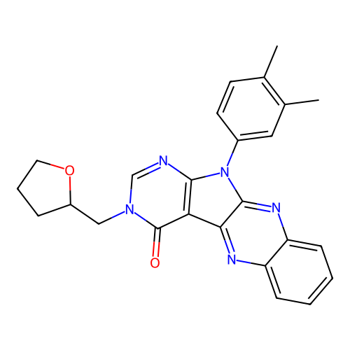 11-(3,4-dimethylphenyl)-3-((tetrahydrofuran-2-yl)methyl)-3H-pyrimido[5',4':4,5]pyrrolo[2,3-b]quinoxalin-4(11H)-one structure