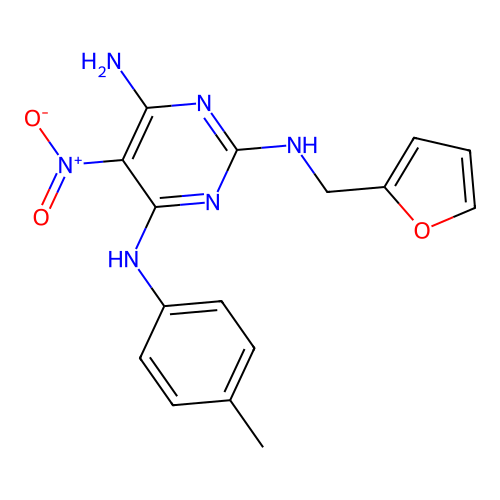 {6-Amino-2-[(2-furylmethyl)amino]-5-nitropyrimidin-4-yl}(4-methylphenyl)amine structure