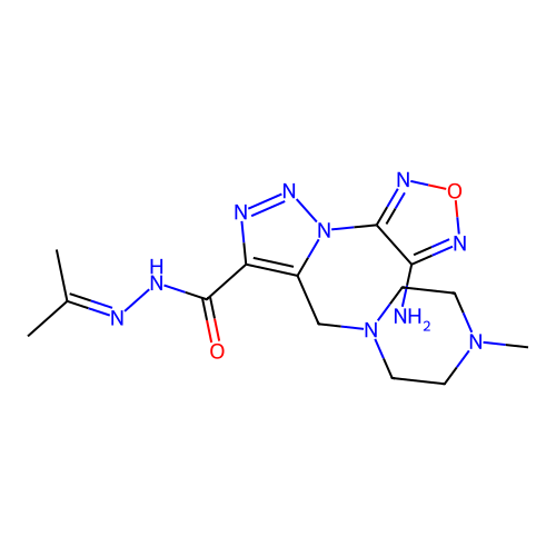 1-(4-amino-1,2,5-oxadiazol-3-yl)-5-((4-methylpiperazin-1-yl)methyl)-N'-(propan-2-ylidene)-1H-1,2,3-triazole-4-carbohydrazide structure