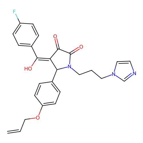 (4E)-4-[(4-fluorophenyl)-hydroxymethylidene]-1-(3-imidazol-1-ylpropyl)-5-(4-prop-2-enoxyphenyl)pyrrolidine-2,3-dione structure