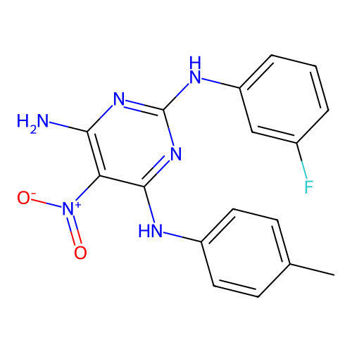 {6-Amino-2-[(3-fluorophenyl)amino]-5-nitropyrimidin-4-yl}(4-methylphenyl)amine structure
