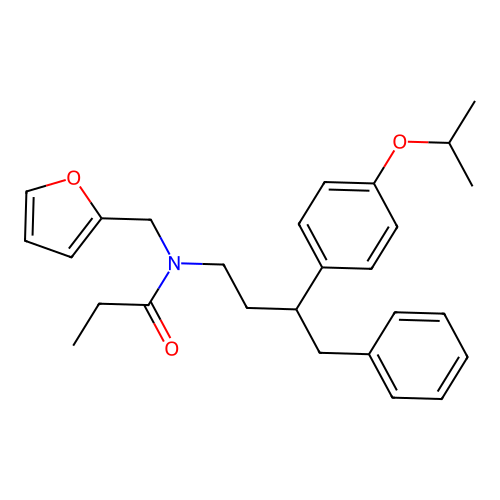 N-(furan-2-ylmethyl)-N-(3-(4-isopropoxyphenyl)-4-phenylbutyl)propionamide structure