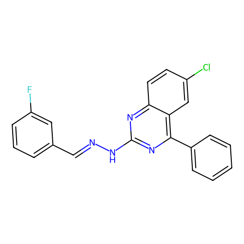 (E)-6-chloro-2-(2-(3-fluorobenzylidene)hydrazinyl)-4-phenylquinazoline structure
