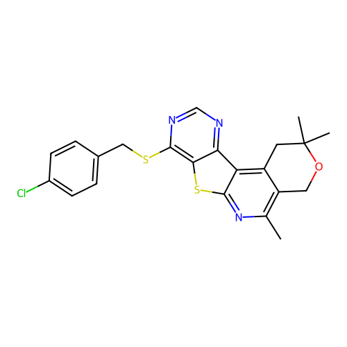 4-CHLOROBENZYL (2,2,5-TRIMETHYL-1,4-DIHYDRO-2H-PYRANO[4'',3'':4',5']PYRIDO[3',2':4,5]THIENO[3,2-D]PYRIMIDIN-8-YL) SULFIDE structure