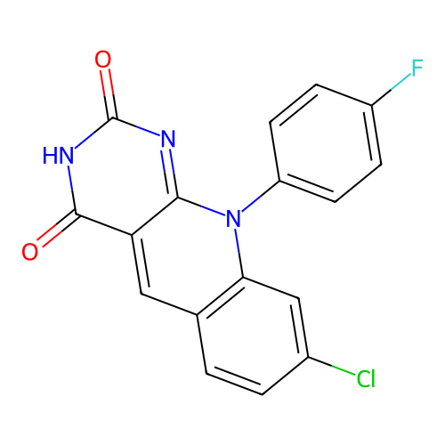 8-chloro-10-(4-fluorophenyl)pyrimido[4,5-b]quinoline-2,4(3H,10H)-dione structure