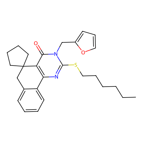 3-(furan-2-ylmethyl)-2-(hexylthio)-3H-spiro[benzo[h]quinazoline-5,1'-cyclopentan]-4(6H)-one structure