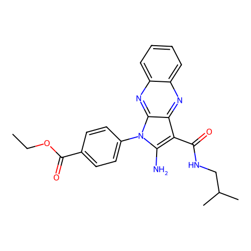 ethyl 4-(2-amino-3-(isobutylcarbamoyl)-1H-pyrrolo[2,3-b]quinoxalin-1-yl)benzoate structure