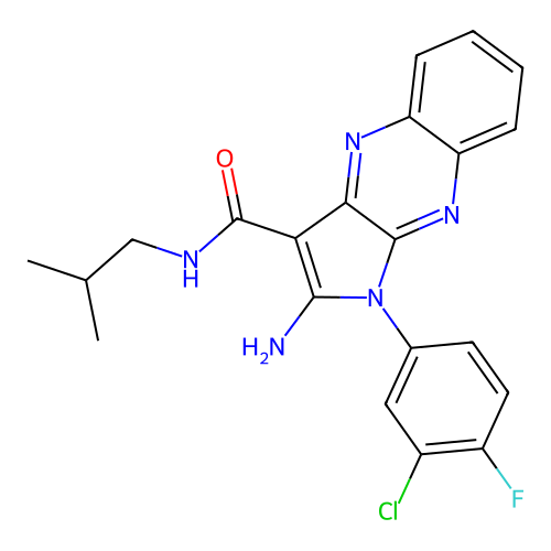 2-amino-1-(3-chloro-4-fluorophenyl)-N-isobutyl-1H-pyrrolo[2,3-b]quinoxaline-3-carboxamide structure