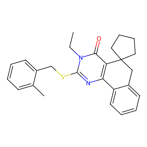 3-ethyl-2-((2-methylbenzyl)thio)-3H-spiro[benzo[h]quinazoline-5,1'-cyclopentan]-4(6H)-one structure