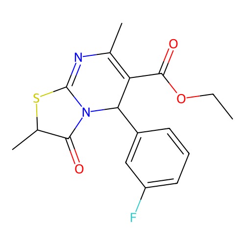 ethyl 5-(3-fluorophenyl)-2,7-dimethyl-3-oxo-2,3-dihydro-5H-[1,3]thiazolo[3,2-a]pyrimidine-6-carboxylate structure