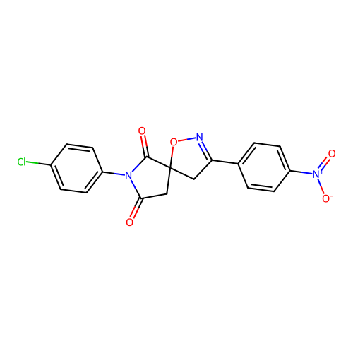 7-(4-chlorophenyl)-3-(4-nitrophenyl)-1-oxa-2,7-diazaspiro[4.4]non-2-ene-6,8-dione structure