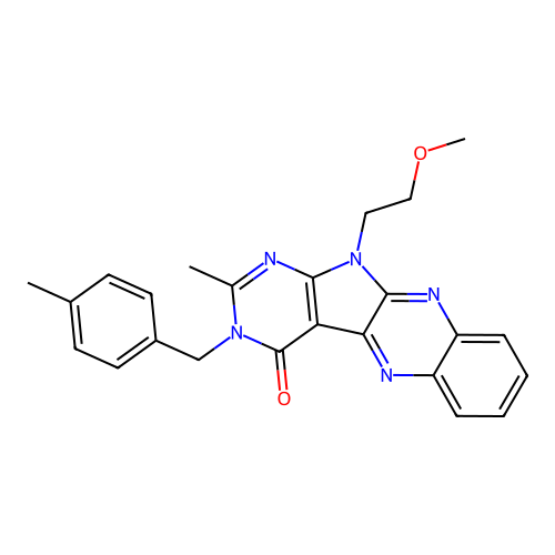 11-(2-methoxyethyl)-2-methyl-3-(4-methylbenzyl)-3,11-dihydro-4H-pyrimido[5',4':4,5]pyrrolo[2,3-b]quinoxalin-4-one structure