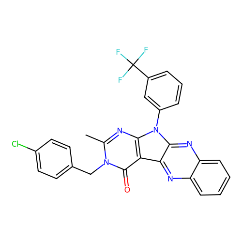3-(4-chlorobenzyl)-2-methyl-11-(3-(trifluoromethyl)phenyl)-3H-pyrimido[5',4':4,5]pyrrolo[2,3-b]quinoxalin-4(11H)-one structure