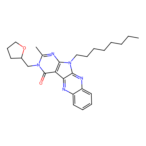 2-methyl-11-octyl-3-((tetrahydrofuran-2-yl)methyl)-3H-pyrimido[5',4':4,5]pyrrolo[2,3-b]quinoxalin-4(11H)-one structure