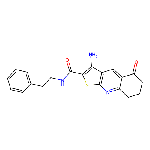 3-amino-5-oxo-N-(2-phenylethyl)-5,6,7,8-tetrahydrothieno[2,3-b]quinoline-2-carboxamide structure