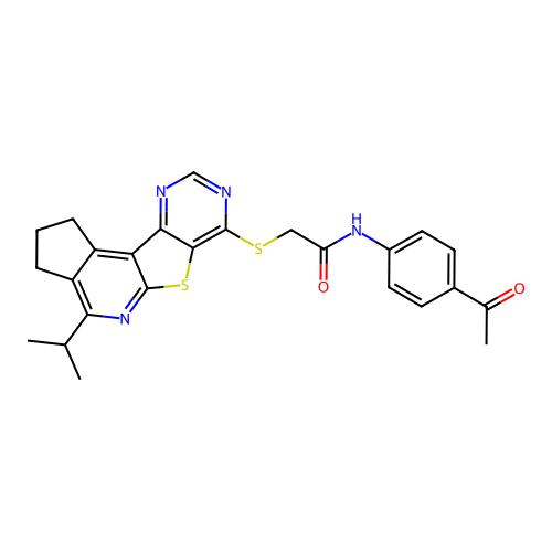 N-(4-acetylphenyl)-2-((4-isopropyl-2,3-dihydro-1H-cyclopenta[4',5']pyrido[3',2':4,5]thieno[3,2-d]pyrimidin-7-yl)thio)acetamide structure