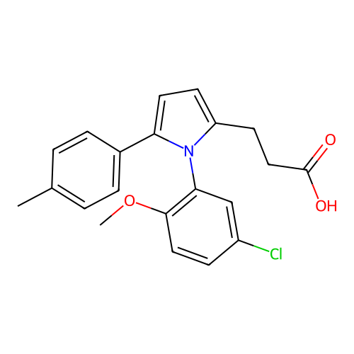 3-[1-(5-chloro-2-methoxyphenyl)-5-(4-methylphenyl)-1H-pyrrol-2-yl]propanoic acid structure