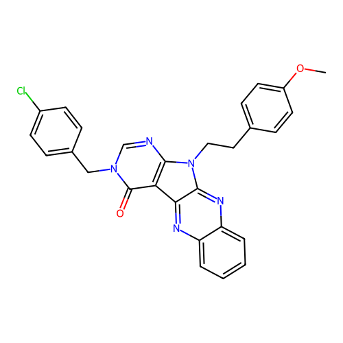 3-(4-chlorobenzyl)-11-(4-methoxyphenethyl)-3H-pyrimido[5',4':4,5]pyrrolo[2,3-b]quinoxalin-4(11H)-one structure
