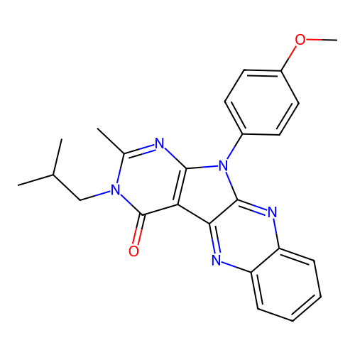 3-isobutyl-11-(4-methoxyphenyl)-2-methyl-3H-pyrimido[5',4':4,5]pyrrolo[2,3-b]quinoxalin-4(11H)-one structure