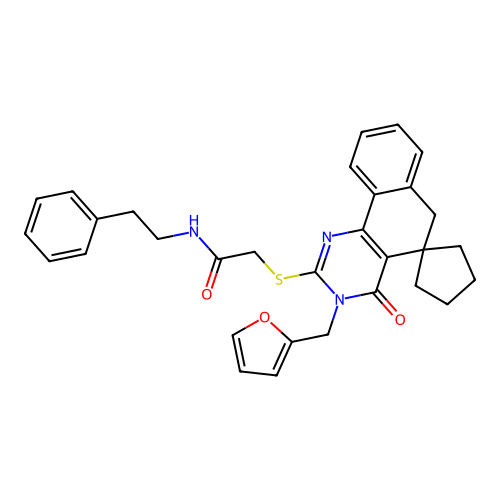 2-((3-(furan-2-ylmethyl)-4-oxo-4,6-dihydro-3H-spiro[benzo[h]quinazoline-5,1'-cyclopentan]-2-yl)thio)-N-phenethylacetamide structure
