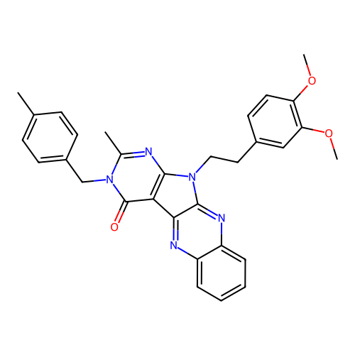 11-(3,4-dimethoxyphenethyl)-2-methyl-3-(4-methylbenzyl)-3H-pyrimido[5',4':4,5]pyrrolo[2,3-b]quinoxalin-4(11H)-one structure