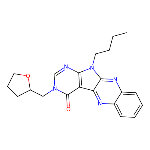11-butyl-3-((tetrahydrofuran-2-yl)methyl)-3H-pyrimido[5',4':4,5]pyrrolo[2,3-b]quinoxalin-4(11H)-one structure