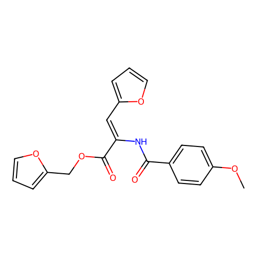 (Z)-3-Furan-2-yl-2-(4-methoxy-benzoylamino)-acrylic acid furan-2-ylmethyl ester structure