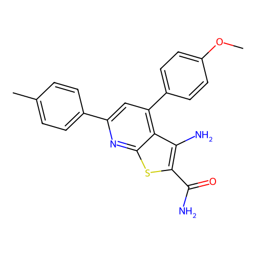 3-amino-4-(4-methoxyphenyl)-6-(4-methylphenyl)thieno[2,3-b]pyridine-2-carboxamide structure