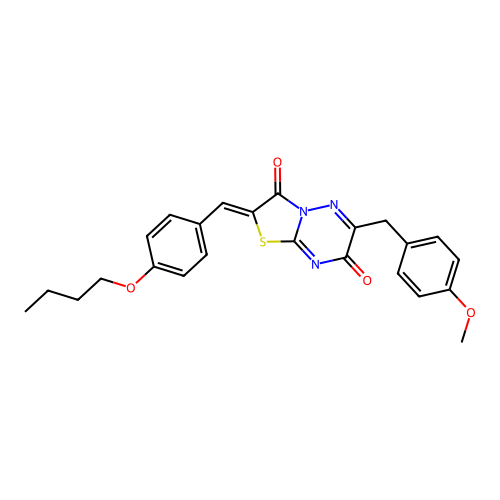 2-[(Z)-1-(4-butoxyphenyl)methylidene]-6-(4-methoxybenzyl)-7H-[1,3]thiazolo[3,2-b][1,2,4]triazine-3,7-dione structure