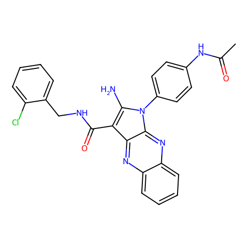 1-(4-acetamidophenyl)-2-amino-N-(2-chlorobenzyl)-1H-pyrrolo[2,3-b]quinoxaline-3-carboxamide structure