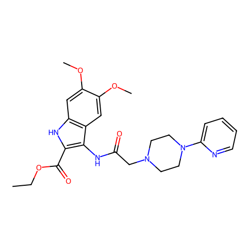 Ethyl 5,6-dimethoxy-3-[[2-(4-pyridin-2-ylpiperazin-1-yl)acetyl]amino]-1H-indole-2-carboxylate structure