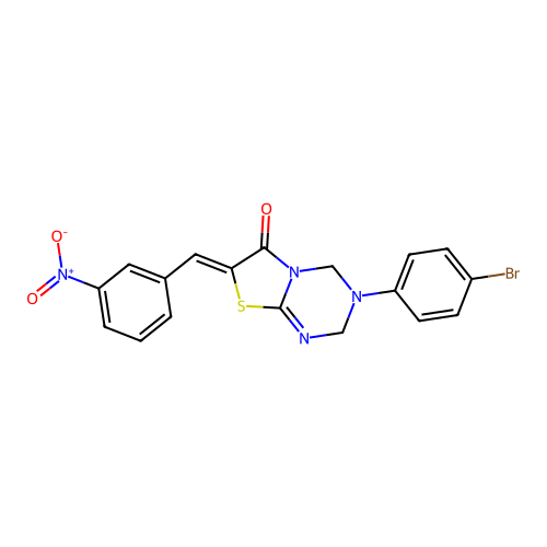 (Z)-3-(4-bromophenyl)-7-(3-nitrobenzylidene)-3,4-dihydro-2H-thiazolo[3,2-a][1,3,5]triazin-6(7H)-one structure