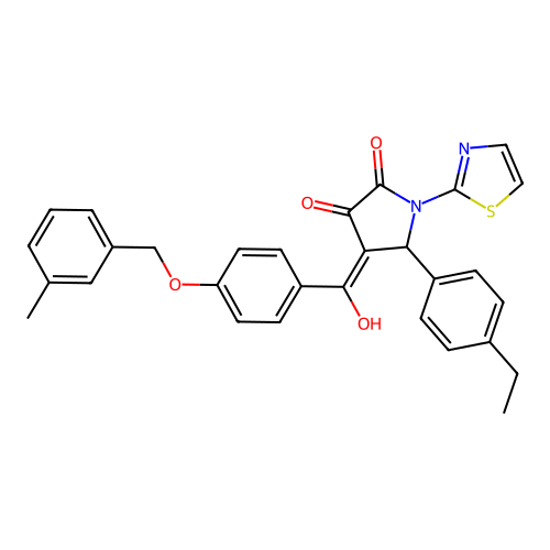 (4E)-5-(4-ethylphenyl)-4-(hydroxy{4-[(3-methylbenzyl)oxy]phenyl}methylidene)-1-(1,3-thiazol-2-yl)pyrrolidine-2,3-dione structure