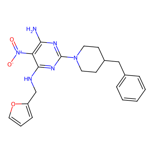 2-(4-benzylpiperidin-1-yl)-N4-(furan-2-ylmethyl)-5-nitropyrimidine-4,6-diamine structure