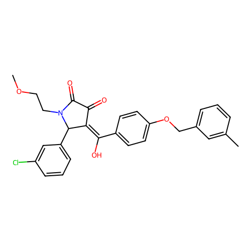 (4E)-5-(3-chlorophenyl)-4-(hydroxy{4-[(3-methylbenzyl)oxy]phenyl}methylidene)-1-(2-methoxyethyl)pyrrolidine-2,3-dione structure