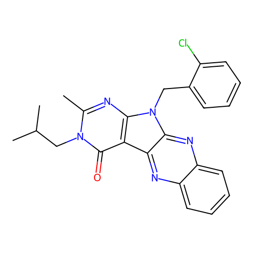 11-(2-chlorobenzyl)-3-isobutyl-2-methyl-3H-pyrimido[5',4':4,5]pyrrolo[2,3-b]quinoxalin-4(11H)-one structure