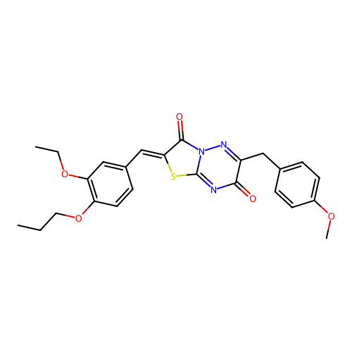 (2Z)-2-[(3-ethoxy-4-propoxyphenyl)methylidene]-6-[(4-methoxyphenyl)methyl]-[1,3]thiazolo[3,2-b][1,2,4]triazine-3,7-dione structure