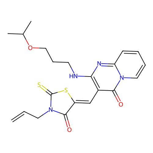 (Z)-3-allyl-5-((2-((3-isopropoxypropyl)amino)-4-oxo-4H-pyrido[1,2-a]pyrimidin-3-yl)methylene)-2-thioxothiazolidin-4-one structure