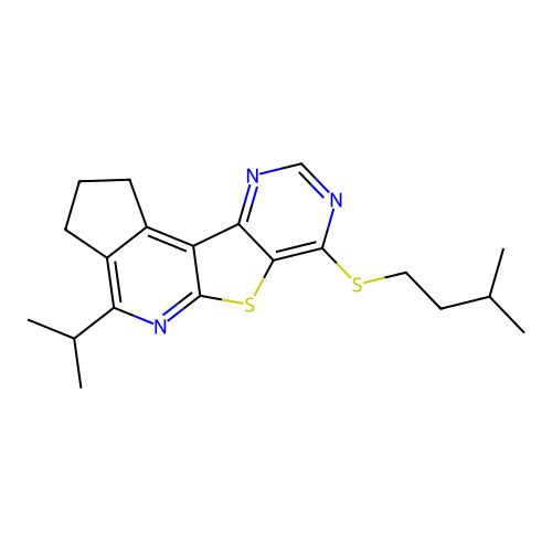 7-(isopentylthio)-4-isopropyl-2,3-dihydro-1H-cyclopenta[4',5']pyrido[3',2':4,5]thieno[3,2-d]pyrimidine structure