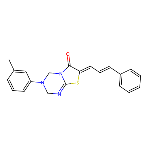 (7Z)-3-(3-methylphenyl)-7-[(2E)-3-phenylprop-2-en-1-ylidene]-3,4-dihydro-2H-[1,3]thiazolo[3,2-a][1,3,5]triazin-6(7H)-one structure