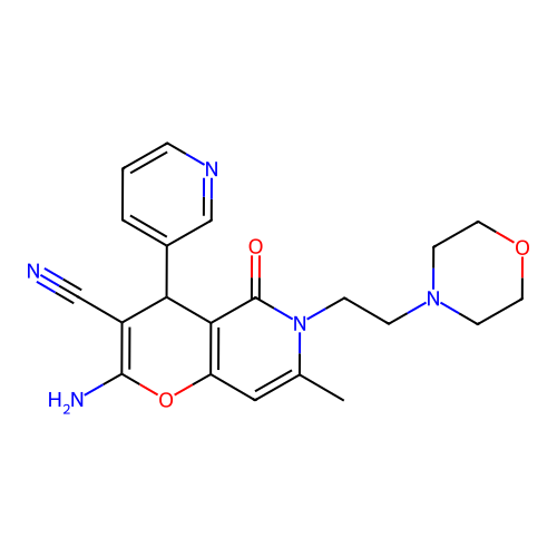 2-amino-7-methyl-6-[2-(morpholin-4-yl)ethyl]-5-oxo-4-(pyridin-3-yl)-5,6-dihydro-4H-pyrano[3,2-c]pyridine-3-carbonitrile structure