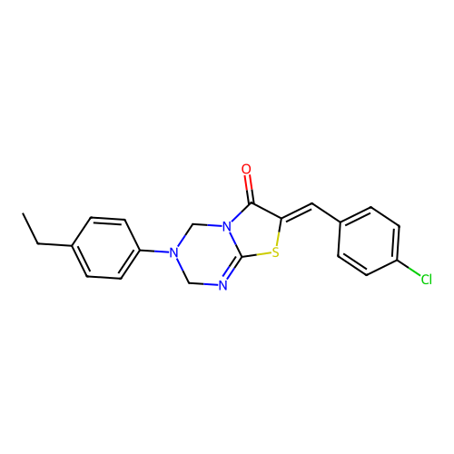 (7Z)-7-(4-chlorobenzylidene)-3-(4-ethylphenyl)-3,4-dihydro-2H-[1,3]thiazolo[3,2-a][1,3,5]triazin-6(7H)-one structure